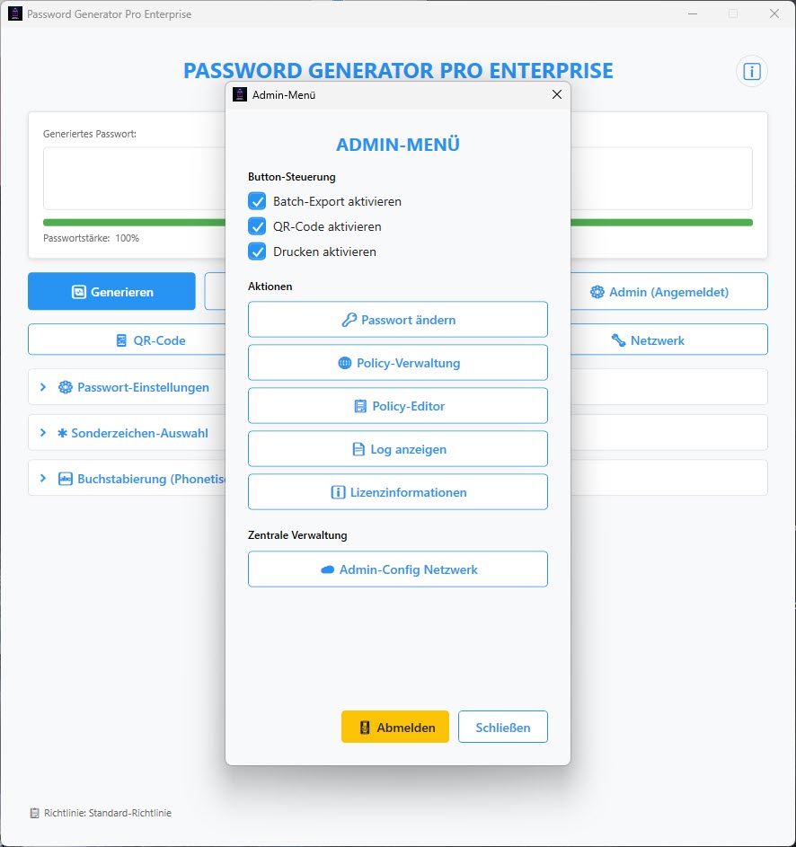 Password Generator Pro Admin Menü