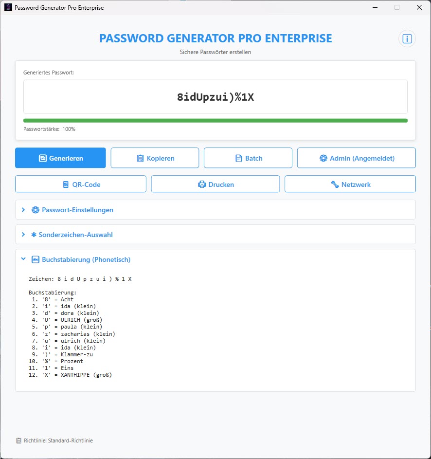 Passwort Buchstabierung