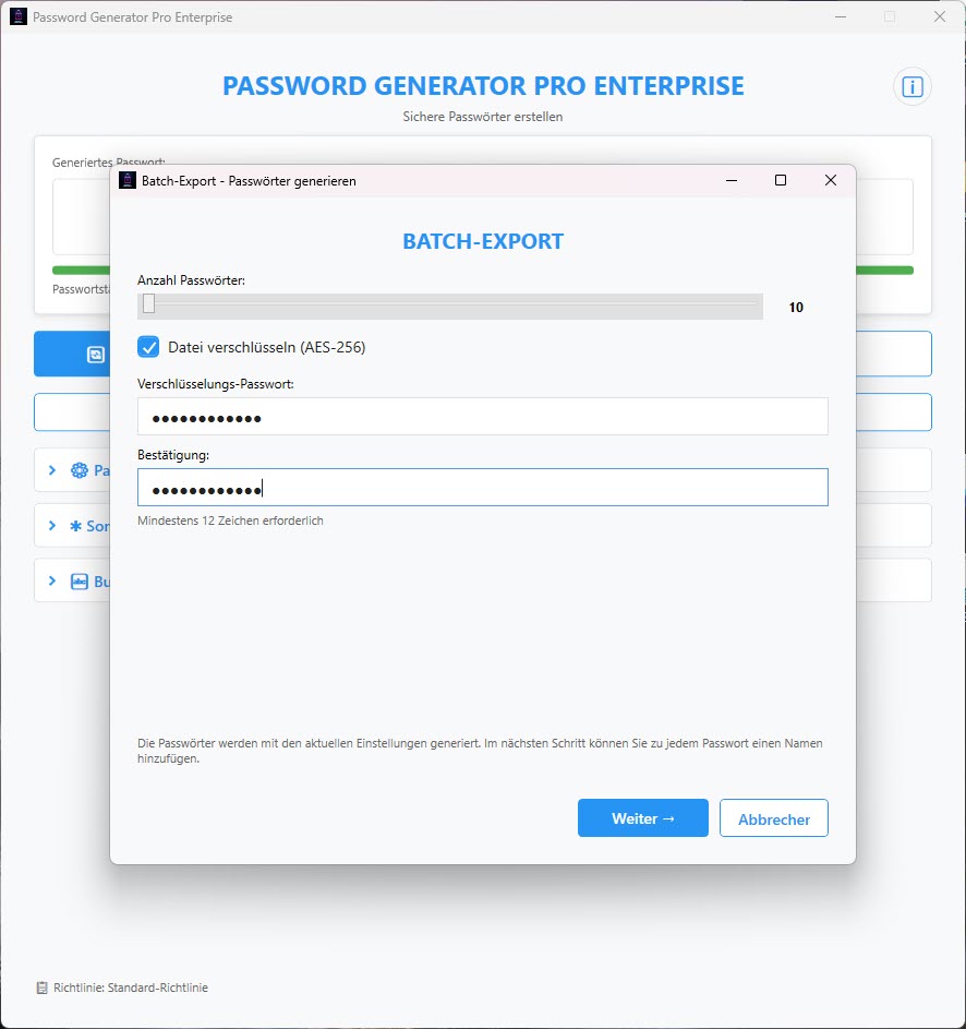 Passwort Export Batch Generierung
