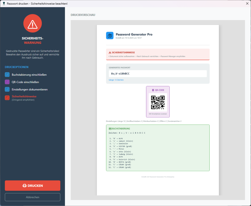 Passwortbriefe drucken